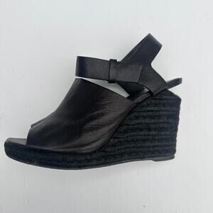 ALEXANDER WANG Black Leather Wedge Heels with Silver Cutout Detail Size 9
